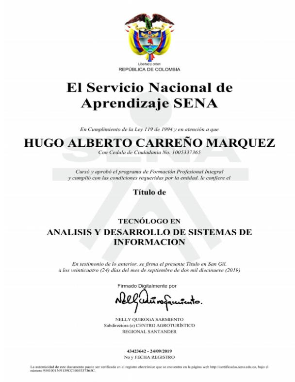 Certificado SENA